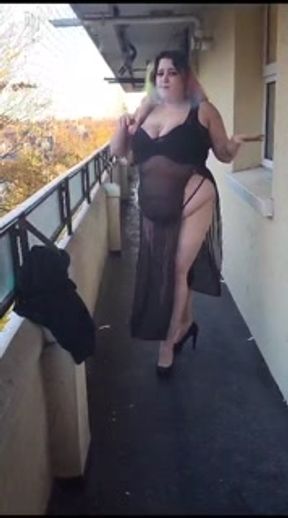 Sexy smoking BBW teen in lingerie in public