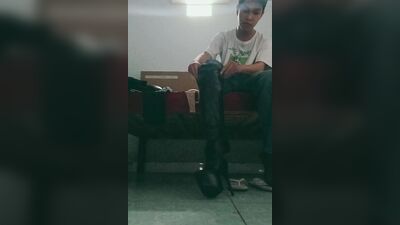 Thigh high boots shemale masturbation