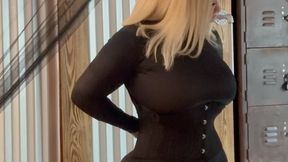 stripping down the leather suit and getting caught masturbating