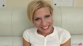 skinny blonde short hair teen at interracial anal group sex with four big dick guys before swallow multiple loads