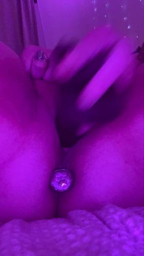 Pounding my good girl pussy with a black dildo and a big plug in my ass until I cum 😈