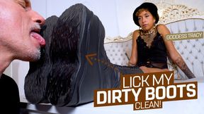 I will have my dirty club boots licked clean! ( Boot Worship with Goddess Tracy ) - FULL HD wmv