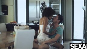 ”Bombshell black Brazilian hot chick gets her fix of caffeine & cock”