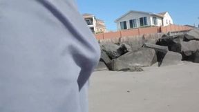 Hairy Bear Jerks Off on a Public Beach - Big Cum Shot