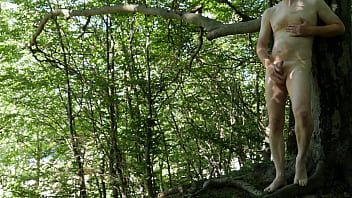 Naked forest masturbation by road