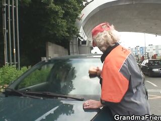 GRANDMA ALLIES - Sexy grandma takes double penetration outdoors