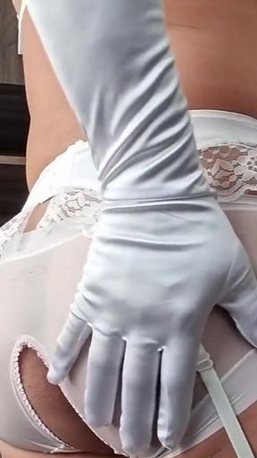 Sexy Lady in Crotchless Panties and Satin Gloves