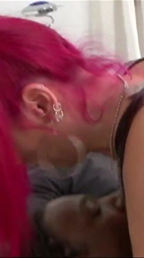 Red seduces her lesbian friend to fuck with a black and craving cock
