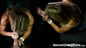 ”Tanned MILF Summer Stevens has her gloryhole blowjob debut”