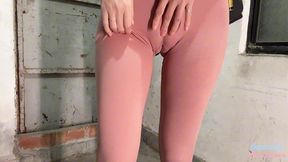 asian girl cums hard and squirts in public stairwell wearing yoga clothes
