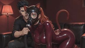 Heavy Red Latex Catsuit Breath Play - Rebreather Mask & Long Breath Training