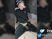 Blond Emo Stoner Boy in tracksuit plays with pump and gets High