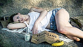 Homeless teen virgin can stay if she lets the guy fuck her