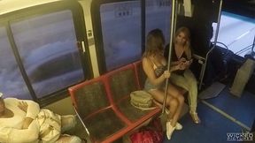 Slutty lesbian Camille Lixx licks girlfriend's pussy in a public place