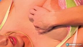 Return to titillating titty territory with large breasted Cindy Cupps &mdash;  ready to milk her massive mammaries