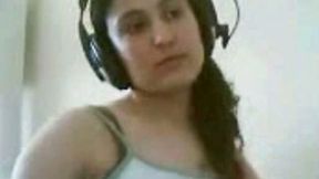 Petite Turkish brunette on webcam listening music and masturbating
