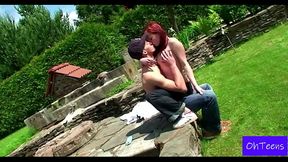 Czech College Babe Jili gets her tiny tits fondled by her boyfriend outside