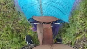 A dirty student gives a blowjob in a public park