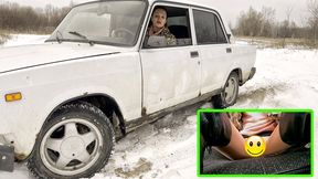 VIKA GOT STUCK IN THE SNOW IN A VAZ 2107 full video 40 min upskirt version 1080