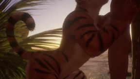Female Tiger Orgasm / Squeezes His Dick (cum Inside) Wild Life Furry