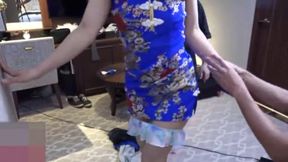 Japanese black hair beauty. Threesome. Sexy slender amateur wife. Blowjob and shaved