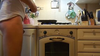 Cooking a steak with a giant butt plug in my ass
