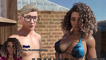 Sexbot Steph Route #2 - Animated Sex Game - The Mixed Hottie Gives A Blowjob By The Hot Tub