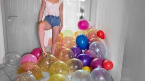stomp popping 50 balloons in sandals