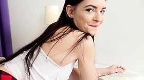 Playful brunette seduces tutor at a private lesson