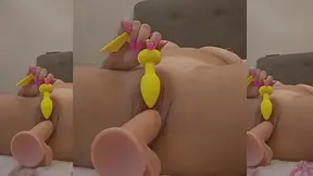 Naughty chubby girl playing with the vibrator in her pussy