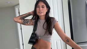 My Naughty Slim Brunette GF Gives Me BJ In the Dad's Car, Then Tempts Me To Fuck & Creampie Her In Bed