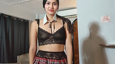 Beautiful Roxy in bondage dress and heels seduces stepbrother in hotel