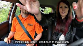 Naughty instructor licks her student's ass in the car