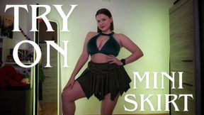 Trying on 3 Cute Mini Skirts - Jungle Green, Pink Bows & Burgundy Straps