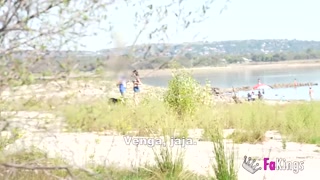 Brunette hottie Briseida Myers accepts the challenge of an OUTDOOR PICKUP!