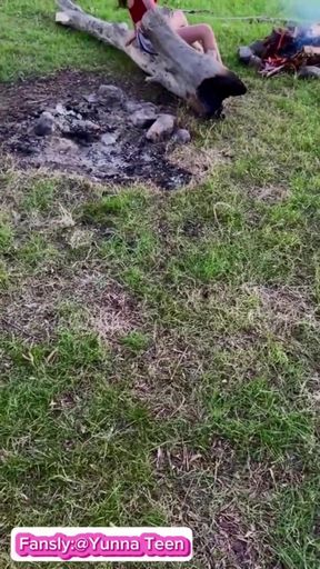 I Walk Without Panties in Nature. and I Jerk off My Excited Pussy by the Fire