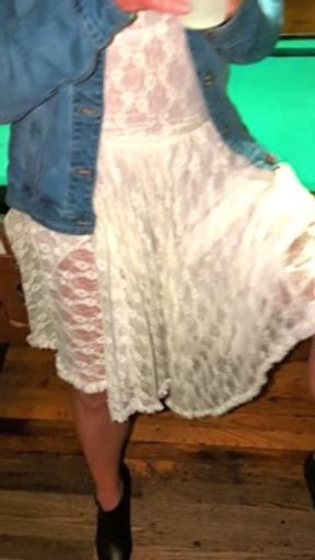 Flashing my full pussy to some random guys watching at the bar