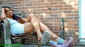 Small Asian Feet in White Glitter Flip Flops - Vol 5