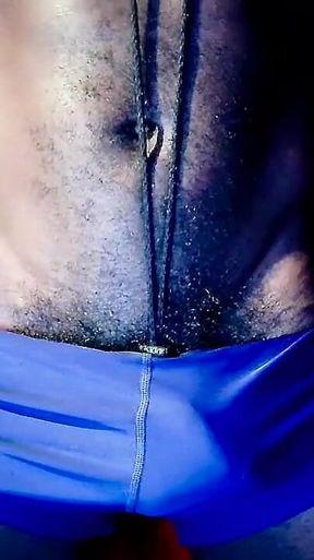 My Massive Bulge in My Tight Blue Spandex Shorts with Cockring