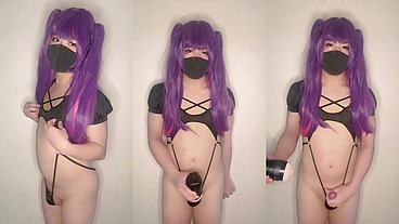 cute femboy tries vibrator masturbator and shoots cum