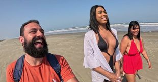 Baianinha Trans Fucks Couple on the Beach