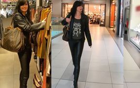 Leather Slut Fucks in the Middle of the Department Store. Extreme Cum Face