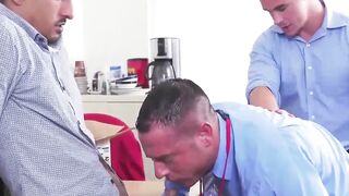 Horny boss relaxing and waching two hunks fucking hard