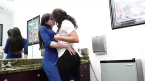 Nasty lesbian brunettes scissoring each other in the bathroom