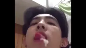 Young Thai Stud 18+ Thirsts for Cum — Sips His Own Load in Hot Solo Session