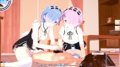 3D/Anime/Hentai. Re:ZERO Starting Life in Another World: Rem & Ram fucked in threesome!!!