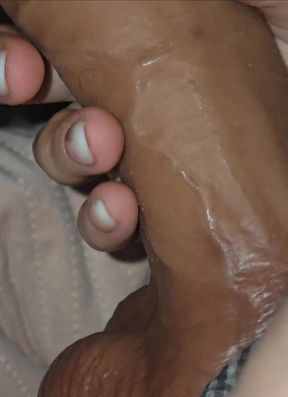 Step mom takes big balls on her hand and handjob step son 9 inch of dick