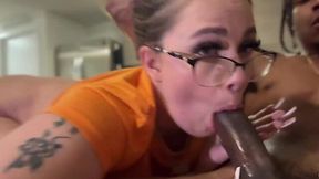 Well-endowed black stallion pounds nerdy blonde with his endless rod