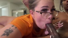 Well-endowed black stallion pounds nerdy blonde with his endless rod