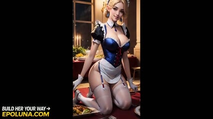 AI generated busty maid serving food